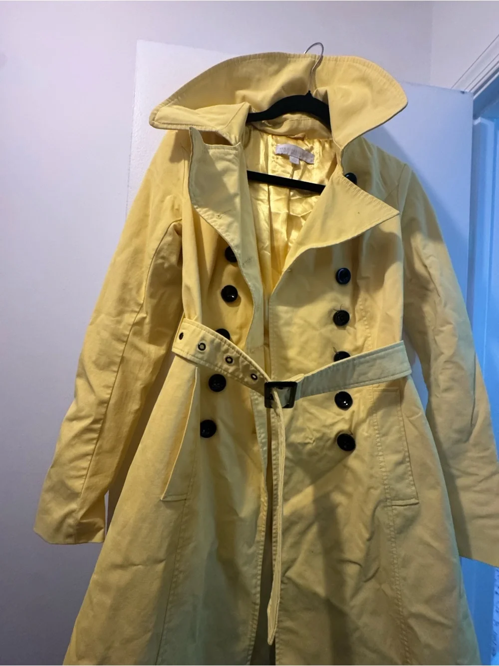 New York & Company Yellow Double-Breasted Trench with Belt